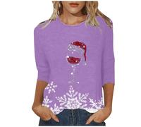Camiseta de manga 3/4 para mujer, cuello redondo, informal, holgada, manga 3/4, vestido rojo, diablo, morado, XL