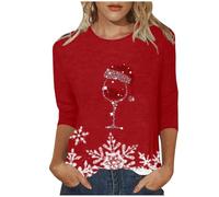 Camiseta de manga 3/4 para mujer, cuello redondo, informal, holgada, manga 3/4, vestido rojo, diablo, rojo, XXL