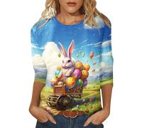 Camiseta de manga 3/4 para mujer, diseño con texto "Happy Holidays", cuello redondo, blusa verde, azul celeste, XXL