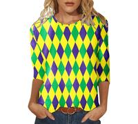 Camiseta de manga 3/4 para mujer, diseño con texto "Happy Holidays", cuello redondo, conjunto de blusas, verde, XXL