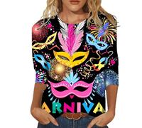 Camiseta de manga 3/4 para mujer, diseño con texto "Happy Holidays", cuello redondo, Negro , L