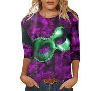 Camiseta de manga 3/4 para mujer, diseño con texto "Happy Holidays", cuello redondo, Rosa intenso., M