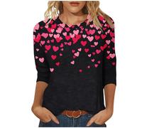 Camiseta de manga 3/4 para mujer, diseño de corazón del Reino Unido, cuello redondo, estampado gráfico, informal, ajustada, cómoda, capa base, camisetas básicas para jóvenes, tallas S-5XL, rosa, XL