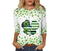 Camiseta de manga 3/4 para mujer, diseño de trébol de la suerte, camiseta irlandesa festiva sin botones, disfraz del día de San Patricio, camiseta de celebración de Irlanda, verde menta, Small