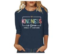 Camiseta de manga 3/4 para mujer, diseño gráfico de verano con texto en inglés "Kindness is Free" para mujer, camiseta de manga 3/4, informal, moderna, cuello redondo, para salir a la calle, camisetas