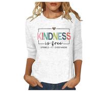 Camiseta de manga 3/4 para mujer, diseño gráfico de verano con texto en inglés "Kindness is Free" para mujer, camiseta de manga 3/4, informal, moderna, cuello redondo, para salir a la calle, camisetas