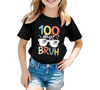 Camiseta de manga corta 2026 con estampado gráfico para niñas - ideal para regresar a la escuela, informal y cómoda, un tejido mixto - perfecto para el día a día., Negro , 4-5 años