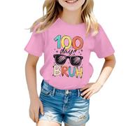 Camiseta de manga corta 2026 con estampado gráfico para niñas - ideal para regresar a la escuela, informal y cómoda, un tejido mixto - perfecto para el día a día., Rosa., 3-4 años
