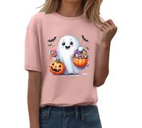 Camiseta de manga corta ajustada para mujer, camiseta de otoño y Halloween, manga corta, cuello redondo, estampado de calabaza, casual, otoño, 2025, para interiores y exteriores, deportes, trabajo o