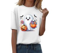 Camiseta de manga corta ajustada para mujer, camiseta de otoño y Halloween, manga corta, cuello redondo, estampado de calabaza, casual, otoño, 2025, para interiores y exteriores, deportes, trabajo o