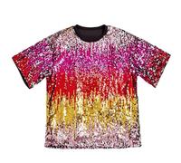 Camiseta de manga corta brillante para carnaval, fiestas, ideal para festivales, conciertos, vida nocturna., Rojo sandía, L