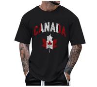 Camiseta de Manga Corta Camiseta Hombre Camiseta Hombre Manga Corta Male Spring and Summer National Day Celebration Casual Distressed Partial Print Shirt Round Neck Short Sleeve Top (Black, S)
