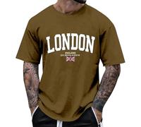 Camiseta de manga corta cómoda para hombre con estampado de letras de Londres City y cuello redondo para estilo urbano y uso diario, camiseta suave de Inglaterra Reino Unido, O Café., L