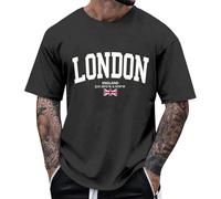 Camiseta de manga corta cómoda para hombre con estampado de letras de Londres City y cuello redondo para estilo urbano y uso diario, camiseta suave de Inglaterra Reino Unido, O Gris Oscuro, XXL