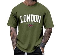 Camiseta de manga corta cómoda para hombre con estampado de letras de Londres City y cuello redondo para estilo urbano y uso diario, camiseta suave de Inglaterra Reino Unido, O Ejército Verde, XL