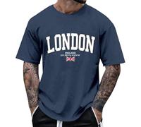 Camiseta de manga corta cómoda para hombre con estampado de letras de Londres City y cuello redondo para estilo urbano y uso diario, camiseta suave de Inglaterra Reino Unido, O Navy, XXXL