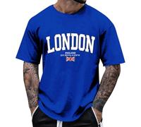 Camiseta de manga corta cómoda para hombre con estampado de letras de Londres City y cuello redondo para estilo urbano y uso diario, camiseta suave de Inglaterra Reino Unido, O azul., XXXXXL