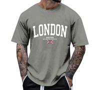 Camiseta de manga corta cómoda para hombre con estampado de letras de Londres City y cuello redondo para estilo urbano y uso diario, camiseta suave de Inglaterra Reino Unido, O gris., XXXXXL