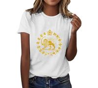 Camiseta de manga corta con bandera iraní, león Pahlavi, cuello redondo, camisa de ocio, bandera de Irán, camiseta con sol de león dorado, vintage, manga corta, camiseta holgada, O blanco., L