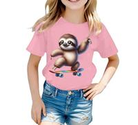 Camiseta de manga corta con bonito patrón de animales para un ajuste holgado, cuello redondo, cómodo para el día a día, Rosa., 12-13 años