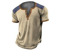 Camiseta de manga corta con botones de 4 botones con impresión digital, Caqui., 5X-Large