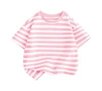 Camiseta de manga corta con cuello alto a rayas, informal, para salir, para niña, Rosa., 2-3 años