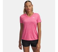 Camiseta de manga corta con cuello de pico Under Armour Tech™ Twist para mujer Super Rosa / Blanco L