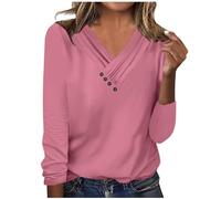 Camiseta de manga corta con cuello en V, Impreso con amor Top Azul, Rosa., L