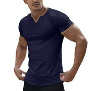 Camiseta de manga corta con cuello en V para hombre, informal, para verano, correr, entrenamiento, azul marino, M