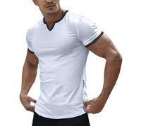 Camiseta de manga corta con cuello en V para hombre, informal, para verano, correr, entrenamiento, blanco, L