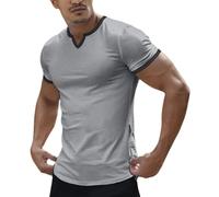 Camiseta de manga corta con cuello en V para hombre, informal, para verano, correr, entrenamiento, gris, S