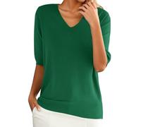 Camiseta de manga corta con cuello en V para mujer, camiseta básica de verano para mujer, camisetas sueltas tipo túnica, camiseta de peso valioso con parte inferior de punto, blusa casual, verde, XL