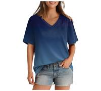 Camiseta de manga corta con cuello en V para mujer, camiseta suelta informal Será popular en 2024 Traje de fiesta de damas, azul oscuro, XXL
