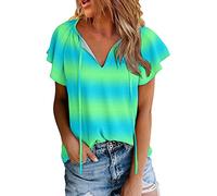 Camiseta de manga corta con cuello en V para mujer, informal, bohemia, con estampado bohemio, camiseta de verano, verde, XL