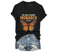 Camiseta de manga corta con cuello en V para mujer The Only Orange Monarch We Want Graphic Butterfly, Negro, XL