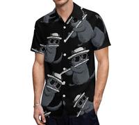 Camiseta de Manga Corta con Cuello en V y Estampado de Gato Jugando al Teatro para Hombre.