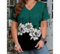 Camiseta de manga corta con cuello en V y estampado floral para mujer, tela de poliéster con elasticidad moderada, diseñada para ser usada en vacaciones, clubes, uso diario o en casa (M amarillo)