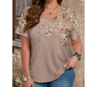 Camiseta de manga corta con cuello en V y estampado floral para mujer, tela de poliéster con elasticidad moderada, diseñada para ser usada en vacaciones, clubes, uso diario o en casa (XXL verde)