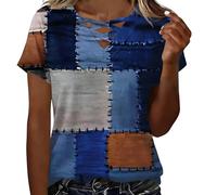 Camiseta de manga corta con cuello en V y tirantes para mujer, estilo vintage, estampado gráfico, casual, holgada, para fiestas y vacaciones de verano, azul, XL