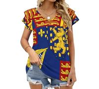 Camiseta de Manga Corta con Cuello en V y Volantes para Mujer, Estilo Casual y Holgado, de Royal Standard of England.