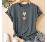 Camiseta de manga corta con cuello para mujer, estilo deportivo casual , estilo retro y moderno con estampado de de amor, color espacial profundo