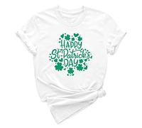 Camiseta de manga corta con cuello redondo con estampado del Día de San Patricio para mujer, Blanco, XXL