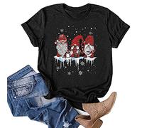 Camiseta de manga corta con cuello redondo de gnomos navideños para hombre y mujer, capa de gasa, Negro , M