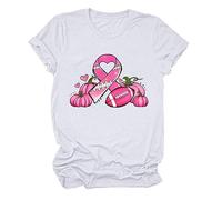 Camiseta de manga corta con cuello redondo, estampado de cáncer de mama, camiseta holgada para mujer, sexy, Blanco, L