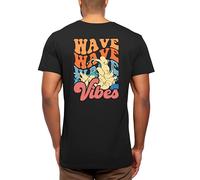 Camiseta de Manga Corta con Cuello Redondo (FR/ES, Letras, XL, Regular, Regular, Negro/Wave)