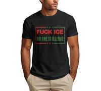 Camiseta de Manga Corta con Cuello Redondo para Hombre con Texto Fuck Ice Shirt No Human is Illegal