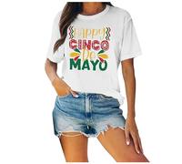 Camiseta de manga corta con cuello redondo para mujer, camiseta de verano para carnaval, vacaciones, top 1, sexy, blusa con escote profundo, Blanco, M