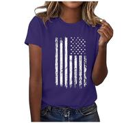Camiseta de manga corta con cuello redondo para mujer, con estampado de Independence Day, camiseta de manga corta para mujer, camiseta de manga corta para mujer, morado, M