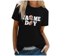 Camiseta de manga corta con cuello redondo para mujer con estampado de letras de rugby Túnica Moda italiana, Negro , XXL