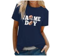 Camiseta de manga corta con cuello redondo para mujer con estampado de letras de rugby Túnica Moda italiana, marine, M